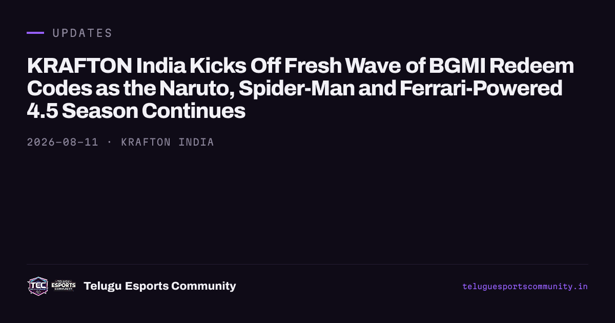 KRAFTON India Kicks Off Fresh Wave of BGMI Redeem Codes as the Naruto, Spider-Man and Ferrari-Powered 4.5 Season Continues