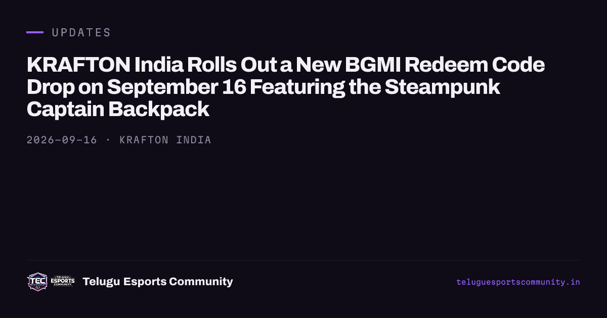 KRAFTON India Rolls Out a New BGMI Redeem Code Drop on September 16 Featuring the Steampunk Captain Backpack