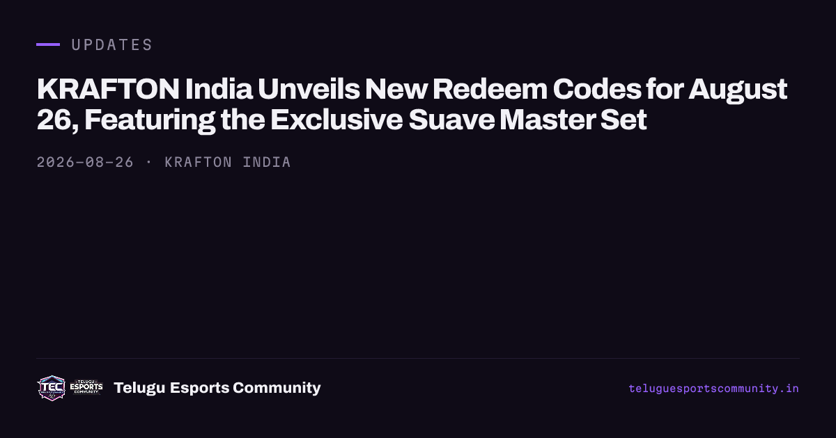 KRAFTON India Unveils New Redeem Codes for August 26, Featuring the Exclusive Suave Master Set